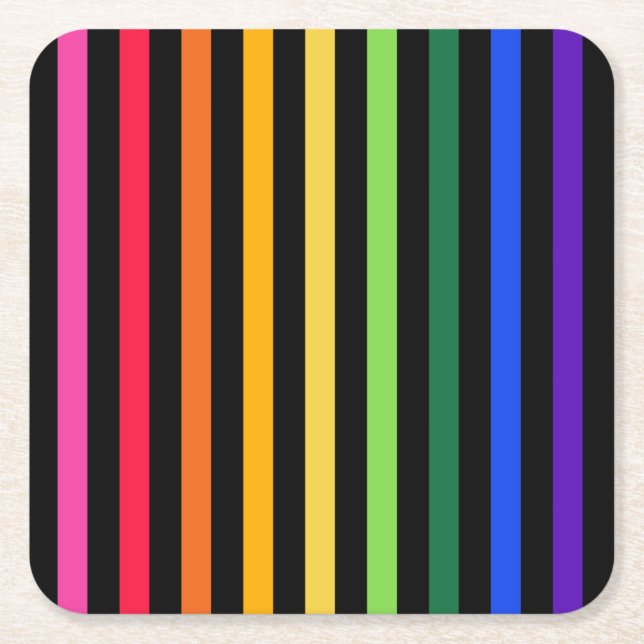 Regenbogen und schwarze Streifen Rechteckiger Pappuntersetzer (Vorderseite)