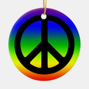 Regenbogen und schwarzes Friedenssymbol Keramik Ornament