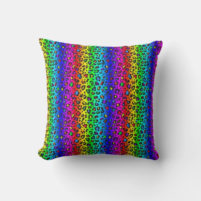 Regenbogen und Schwarzes Leopard-Druckmuster Kissen (Vorderseite)