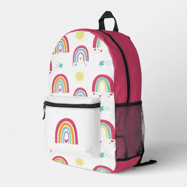 Regenbogen und Sterne rosa Bedruckter Rucksack (Rückseitige Ecke Rechts)