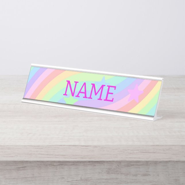 Regenbogen und Sterne Schreibtischnamensplakette (Vorderseite )