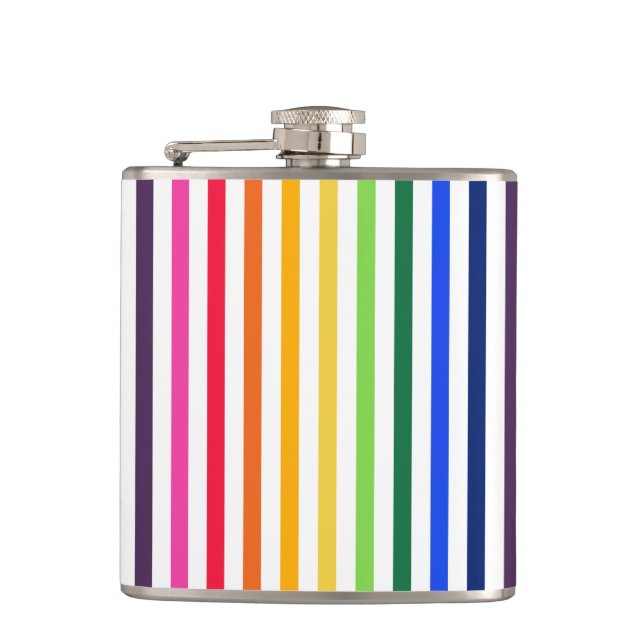Regenbogen und weiße Streifen Flachmann (Vorderseite)