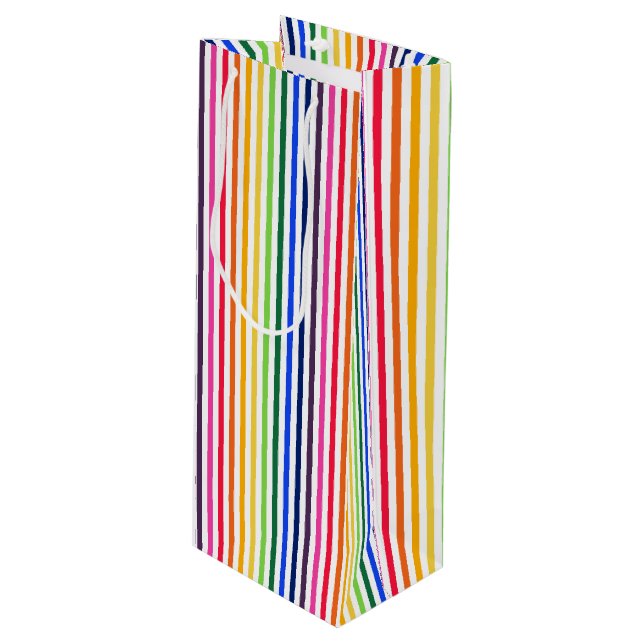 Regenbogen und weiße Streifen Geschenktüte Für Weinflaschen (Vorderseite Schrägansicht)