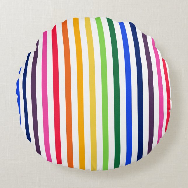 Regenbogen und weiße Streifen Rundes Kissen (Vorderseite)