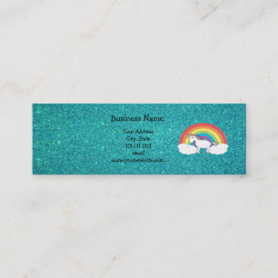 Regenbogen Unicorn-Türkis-Glitter Mini Visitenkarte