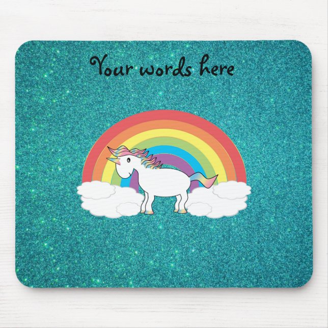 Regenbogen Unicorn-Türkis-Glitter Mousepad (Vorne)
