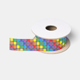 Regenbogen verkratzte Quadrate Satinband