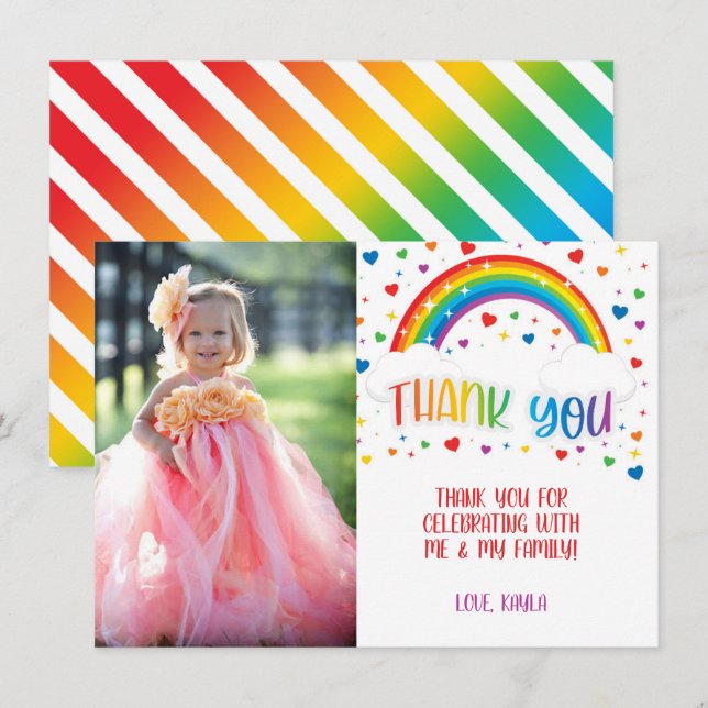 Regenbogen Vielen Dank Foto-Karte Einladung (Vorne/Hinten)