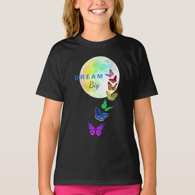 Regenbogen Vollmond und Schmetterlinge Traum Big T-Shirt (Vorderseite)