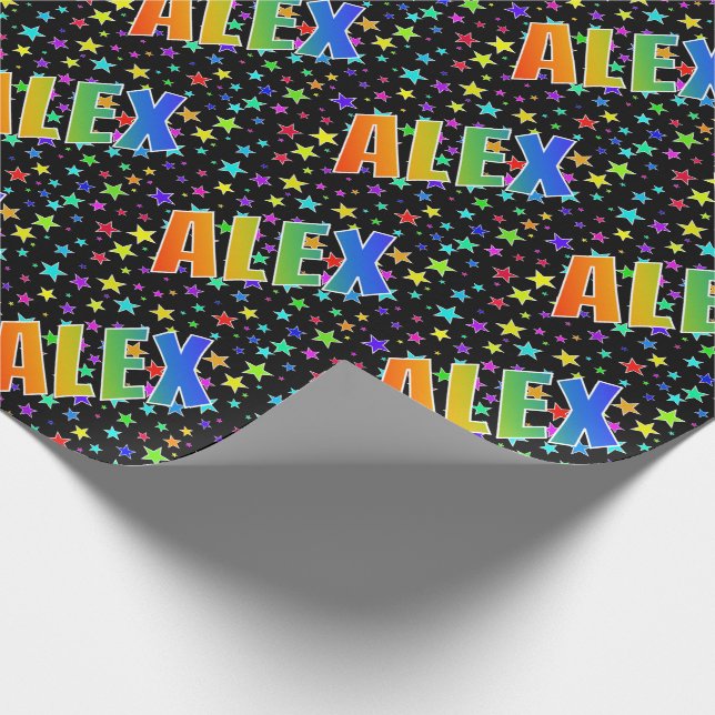 Regenbogen- Vorname "ALEX" + Sterne Geschenkpapier (Ecke)