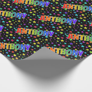 Regenbogen Vorname "ANTHONY" + Sterne Geschenkpapier