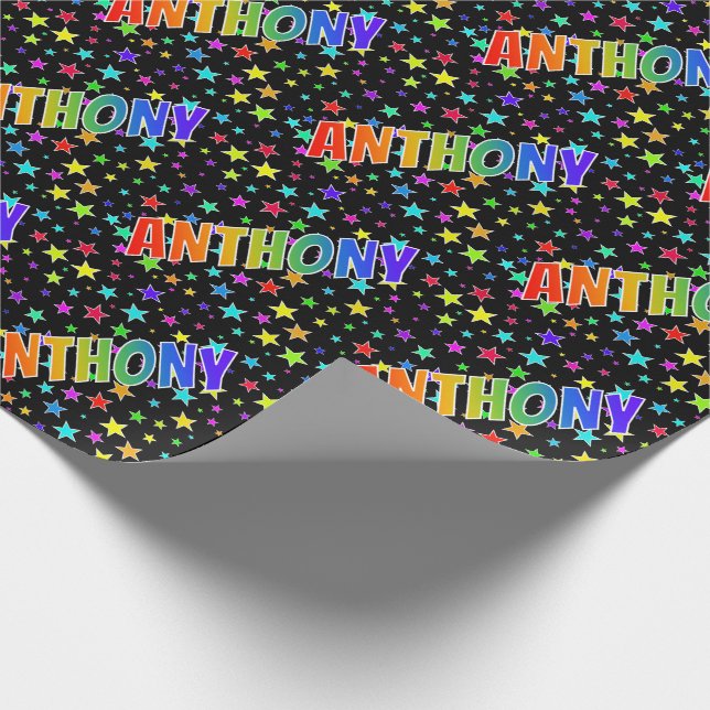 Regenbogen Vorname "ANTHONY" + Sterne Geschenkpapier (Ecke)