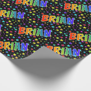 Regenbogen Vorname "BRIAN" + Sterne Geschenkpapier