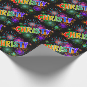 Regenbogen Vorname "CHRISTY" + Feuerwerk Geschenkpapier