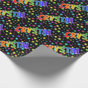 Regenbogen Vorname "CRYSTAL" + Sterne Geschenkpapier
