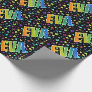 Regenbogen Vorname "EVA" + Sterne Geschenkpapier