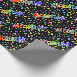 Regenbogen Vorname "JACQUELINE" + Sterne Geschenkpapier