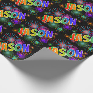 Regenbogen- Vorname "JASON" + Feuerwerke Geschenkpapier