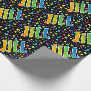 Regenbogen Vorname "JILL" + Sterne Geschenkpapier
