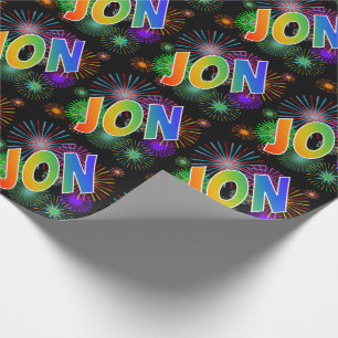 Regenbogen Vorname "JON" + Feuerwerk Geschenkpapier