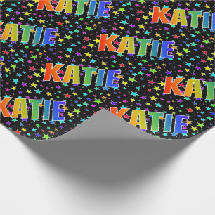 Regenbogen Vorname "KATIE" + Sterne Geschenkpapier