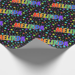 Regenbogen Vorname "MELINDA" + Sterne Geschenkpapier