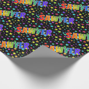 Regenbogen Vorname "SAWYER" + Sterne Geschenkpapier
