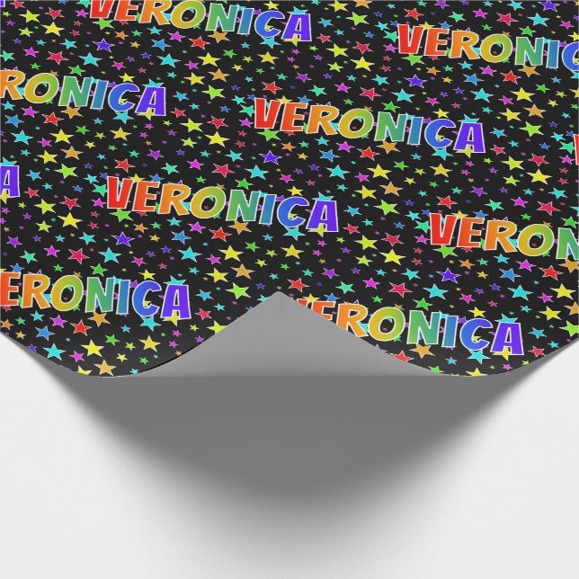 Regenbogen Vorname "VERONICA" + Sterne Geschenkpapier (Ecke)