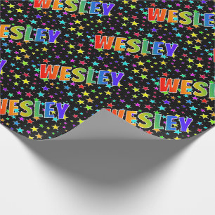 Regenbogen Vorname "WESLEY" + Sterne Geschenkpapier
