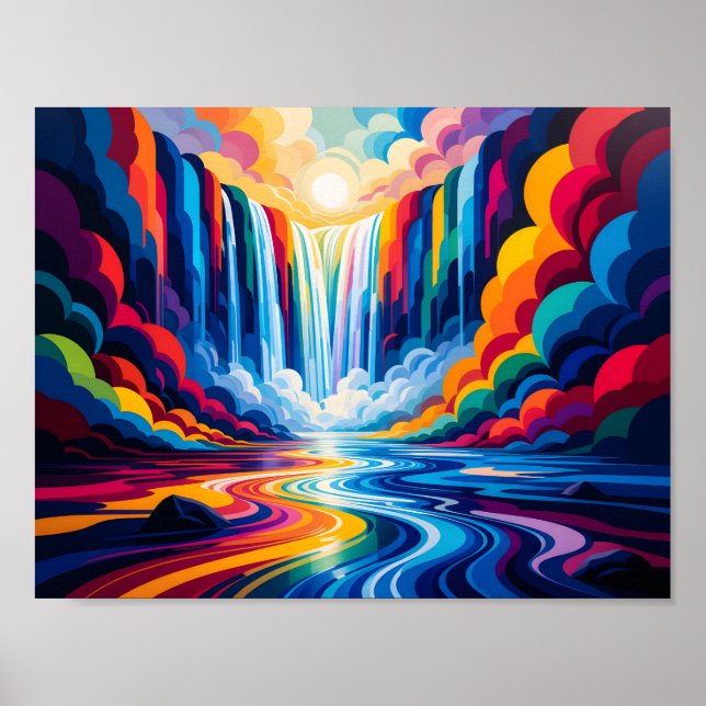 Regenbogen-Wasserfall-Abstraktes Wandkunst-Print Poster (Vorne)