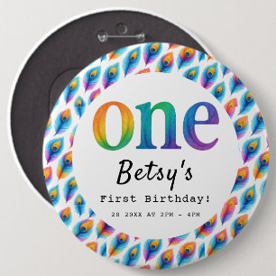 Regenbogen-Wasserfarbe 1. Geburtstag Farbige Bab Button