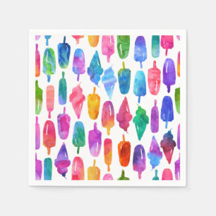Regenbogen Wasserfarbe Eiscreme Pop Muster Serviette