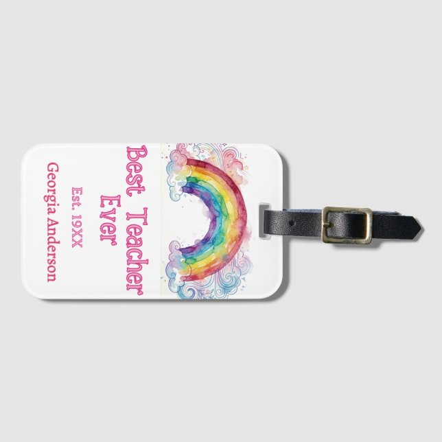 Regenbogen Wasserfarbe Pastell bester Lehrer ever  Gepäckanhänger (Vorderseite (Horizontal))