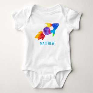 Regenbogen-Wasserfarbe-Rakete-Außenraum-Kinder Baby Strampler