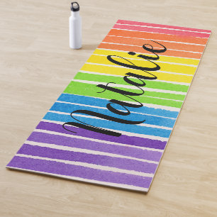 Regenbogen-Wasserfarbe-Skript-Monogramm-Name Yogamatte
