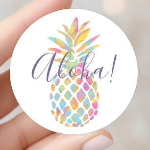 Regenbogen-Wasserfarben-Ananas-Tropen-Personalisie Runder Aufkleber