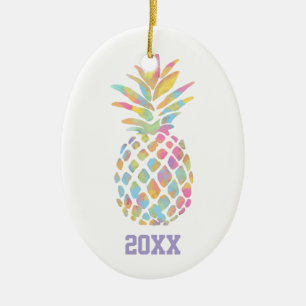 Regenbogen-Wasserfarben-Ananas-Tropisch-Personalis Keramik Ornament