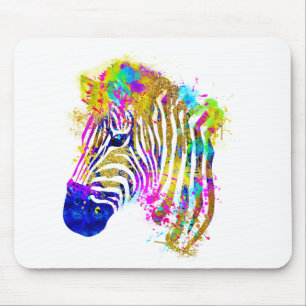 Regenbogen-Wasserfarben-Farbspritzer-Zebra-Grafik Mousepad