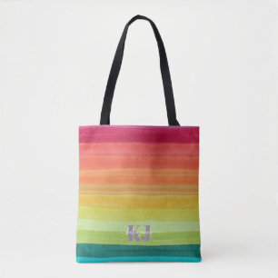 Regenbogen-Wasserfarben-Gradient Monogramm Tasche