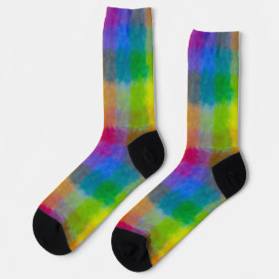 Regenbogen-Wasserfarben-Quadrate Socken