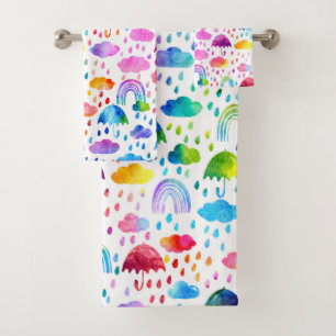 Regenbogen Wasserfarben Regenbogen Regenschirme Badhandtuch Set