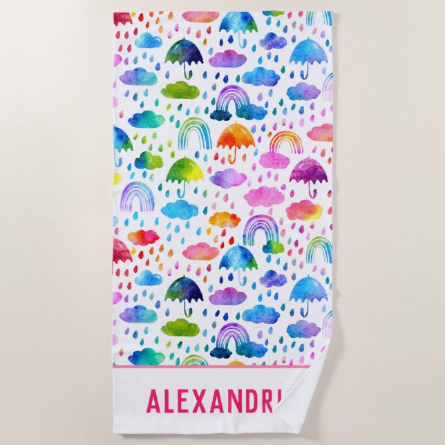 Regenbogen Wasserfarben Regenbogen Regenschirme Strandtuch (Vorderseite)