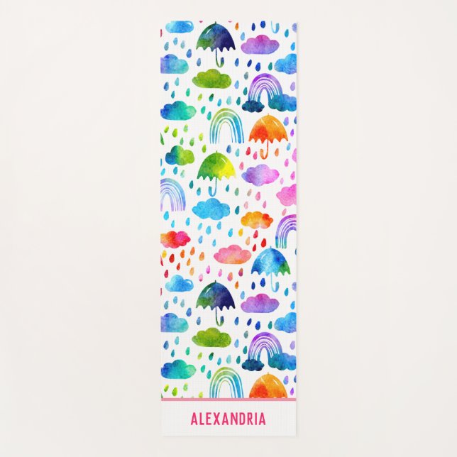 Regenbogen Wasserfarben Regenbogen Regenschirme Yogamatte (Vorderseite)