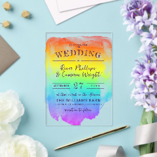 Regenbogen-Wasserfarbenwaschung LGBTQ-Hochzeit Acryleinladungen