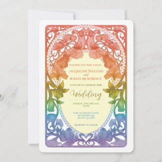 Regenbogen-Watercolor-Art-Nouveau-Hochzeits-Einlad Einladung