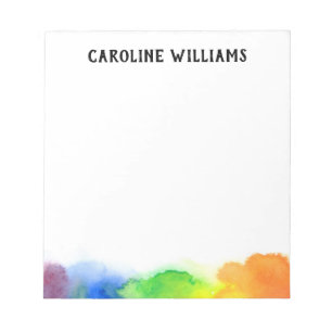 Regenbogen Watercolor-Grenzpersonalisierter Name Notizblock
