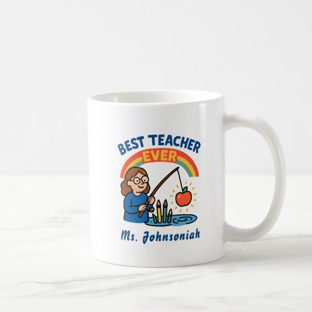 Regenbogen weiblich Fischen Apfel Bester Lehrer Al Kaffeetasse (Rechts)