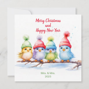 Regenbogen-Weihnachtsvögel Personalisiert Feiertagskarte