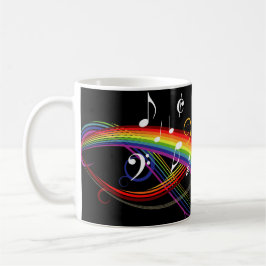 Regenbogen-weißer Musiknoten auf Schwarzem Kaffeetasse