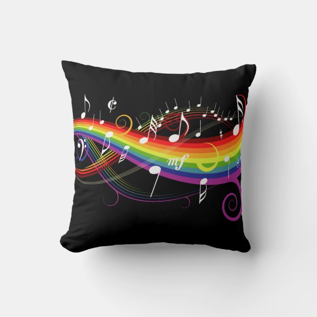 Regenbogen-weißer Musiknoten auf Schwarzem Kissen (Vorderseite)